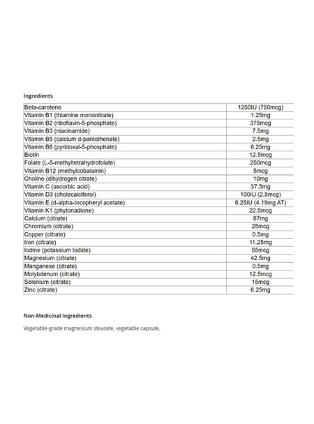 CanPrev Women's Multi 90Vcap Ingredients | Optimize Nutrition