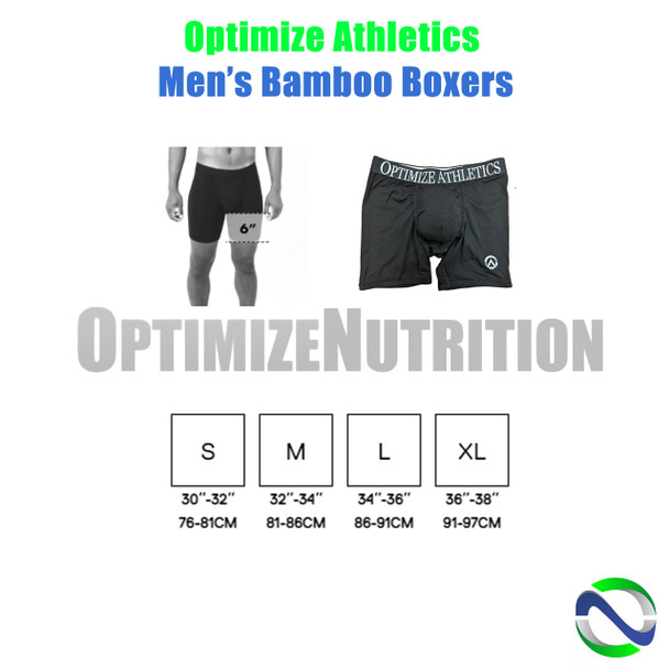 Optimize Athletics Men's Bamboo Boxers Sizing Chart | Optimize Nutrition