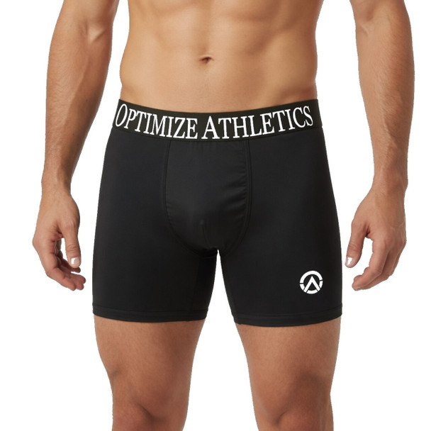 Optimize Athletics Men's Bamboo Boxers Black Front| Optimize Nutrition
