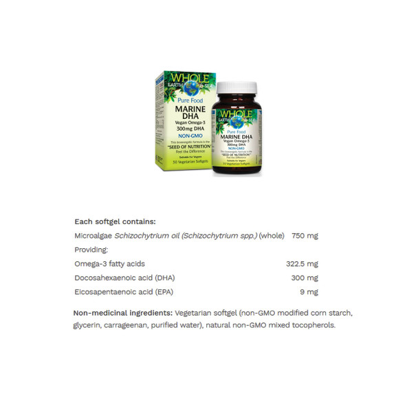 Whole Earth & Sea Marine Algae Vegan Omega-3 300mg DHA Label | Optimize Nutrition