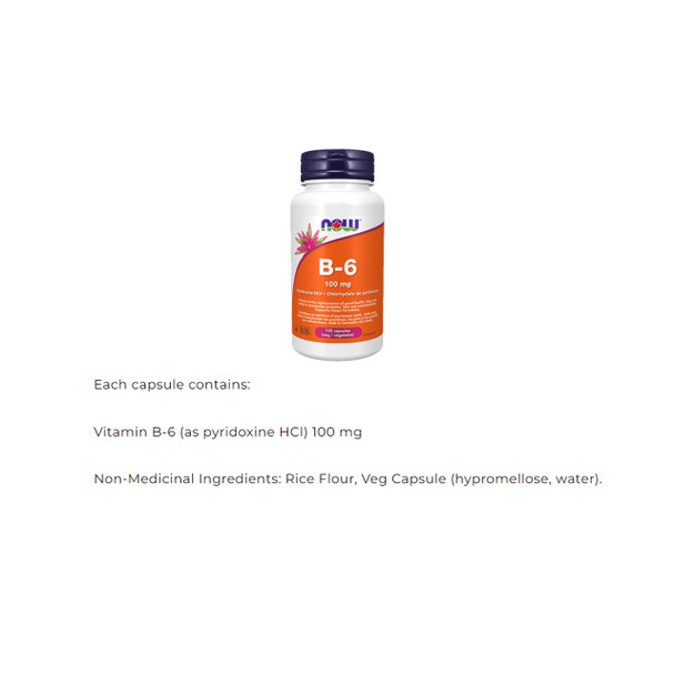 Now B6 100mg Ingredients | Optimize Nutrition