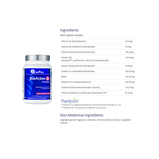 CanPrev BioActive B Complex Ingredients | Optimize Nutrition