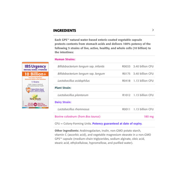 New Roots Urgency Probiotic IBS Ingredients | Optimize Nutrition
