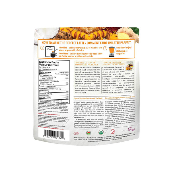 Organic Traditions Turmeric Latte 150g Ingredients | Optimize Nutrition
