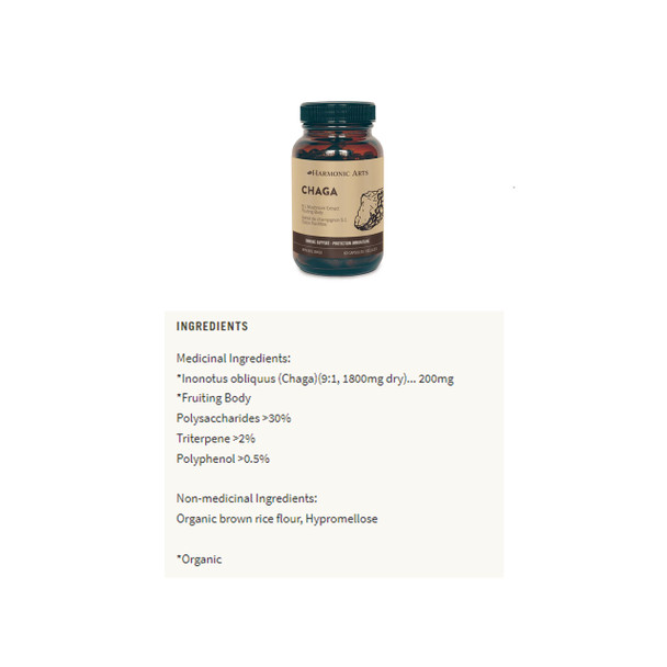 Harmonic Arts Chaga 9:1 Extract ingredients | Optimize Nutrition