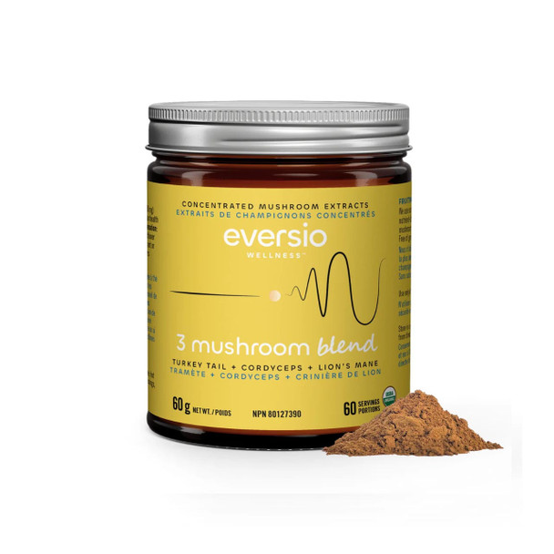 Eversio Wellness Organic 3 Mushroom Blend Extracts (Awaken Blend) 60g Glass Jar | Optimize Nutrition