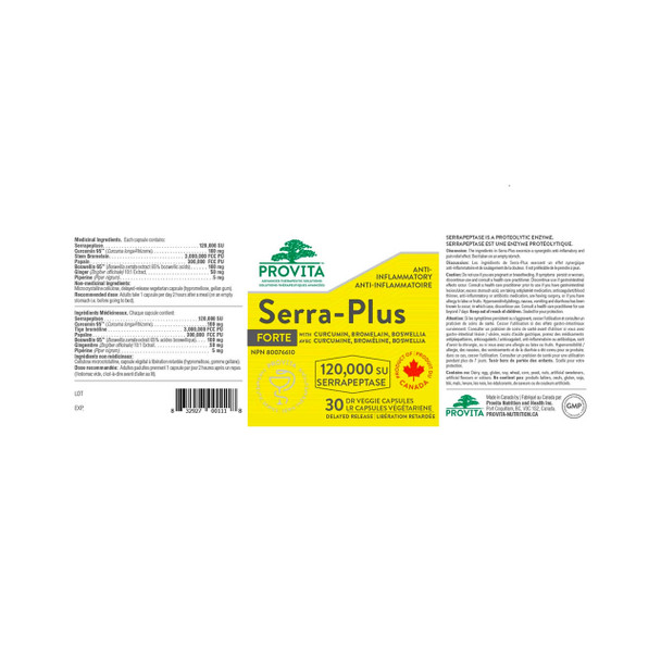 Provita Serra-Plus 60vcap Ingredients | Optimize Nutrition