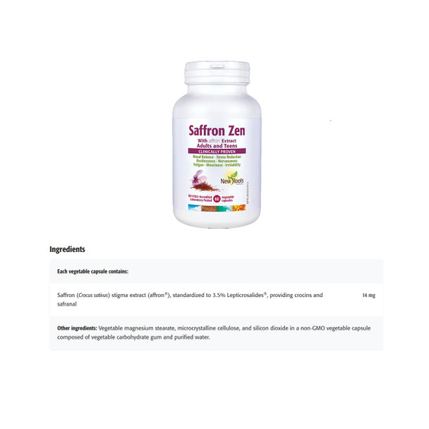 New Roots Saffron Zen Ingredients | Optimize Nutrition