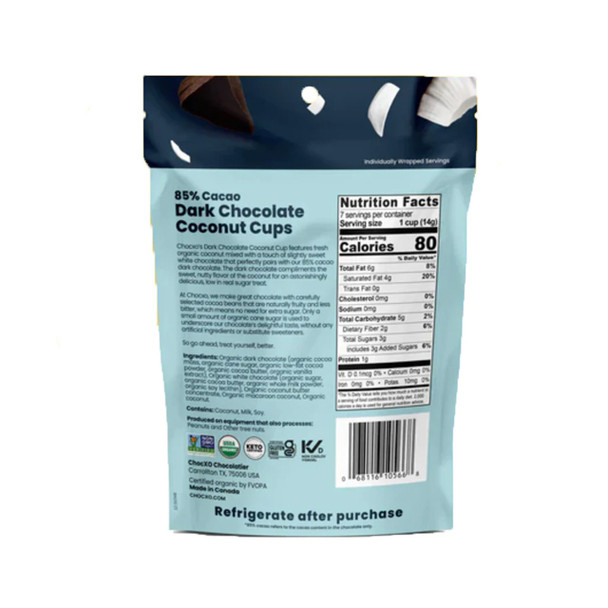 ChocXO Dark Chocolate Coconut Cups 98g Ingredients | Optimize Nutrition ChocXO Dark Chocolate Coconut Cups 98g Ingredients | Optimize Nutrition