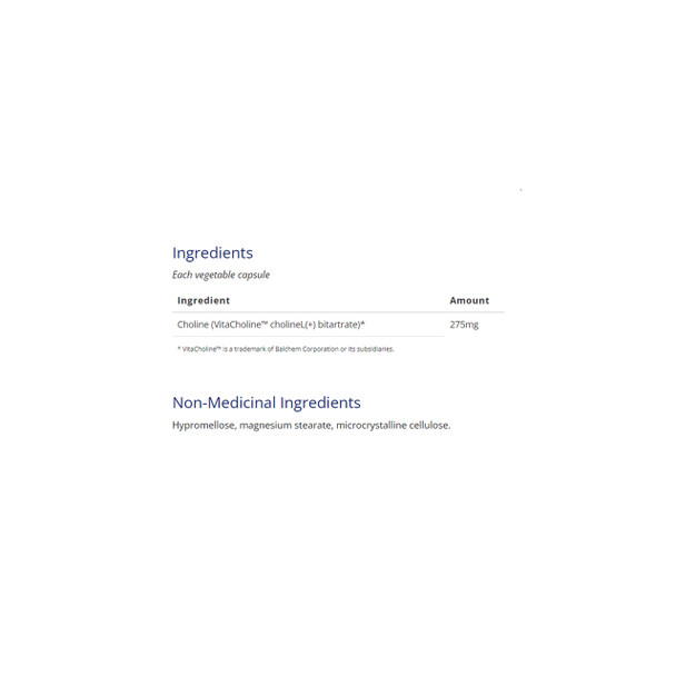 CanPrev Choline 275mg 90VCap Ingredients | Optimize Nutrition