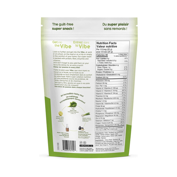 Vibe Foods Kale Chips 75g Vegan Sour Cream and Green Onion Ingredients | Optimize Nutrition