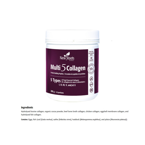 New Roots Multi 5 Collagen 200g Cocoa Ingredients | Optimize Nutrition