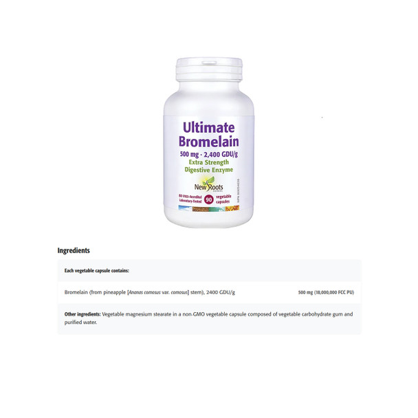 New Roots Ultimate Bromelain 90Vcap  Ingredients | Optimize Nutrition
