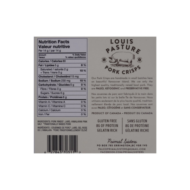 Louis Pastures Pork Crisps 42g Ingredients | Optimize Nutrition