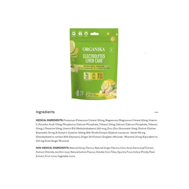 Organika Electrolytes Liver Care 20 Sachets Lemon Honey Ginger Ingredients | Optimize Nutrition