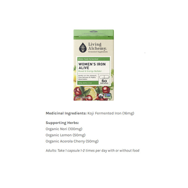 Living Alchemy Women's Iron Alive 60Vcap Ingredients | Optimize Nutrition