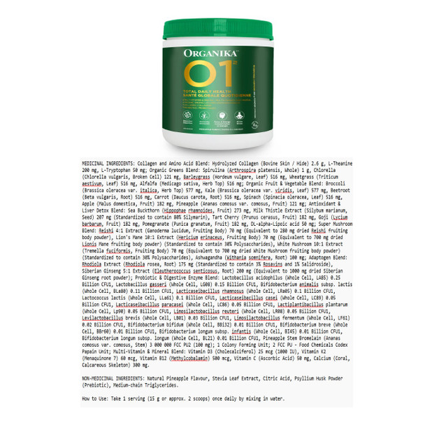 Organika O1 All In One Multivitamin Greens Ingredients| Optimize Nutrition