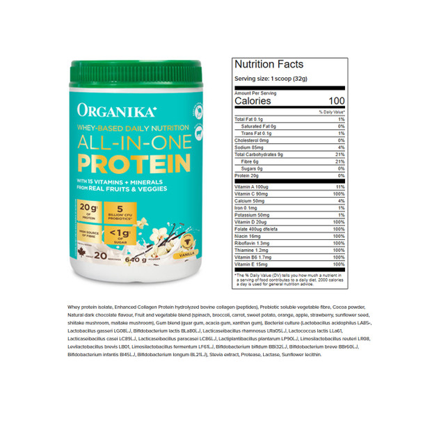 Organika All-In-One Whey Protein 640g Vanilla Ingredients | Optimize Nutrition