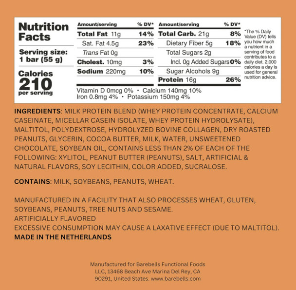 Barebells Protein Bar 12 pack Peanut Caramel Nutrition Facts | Optimize Nutrition