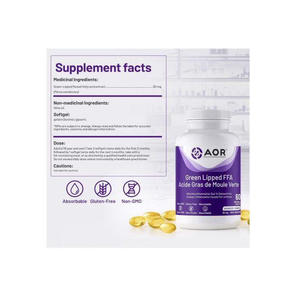 AOR Green Lipped FFA 60softgel Ingredients | Optimize Nutrition