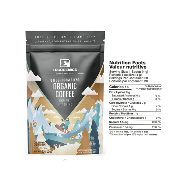 Ergogenics 8 Mushroom Blend Organic Coffee 120g Nutrition Facts | Optimize Nutrition