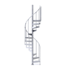 3'6 alpha.png	Mylen Pro-Series 42-inch galvanized spiral staircase with open treads, curved handrail, and platform rails.