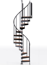 in stock black primed spiral staircase with wood treads and vinyl handrail