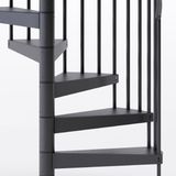 all black code steel spiral staircase with adjustable height