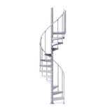 3'6 alpha.png	Mylen Pro-Series 42-inch galvanized spiral staircase with open treads, curved handrail, and platform rails.
