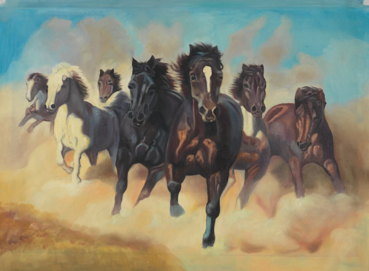 Buy 7 Horse Running Handmade Painting by Community Artists Group. Code ...