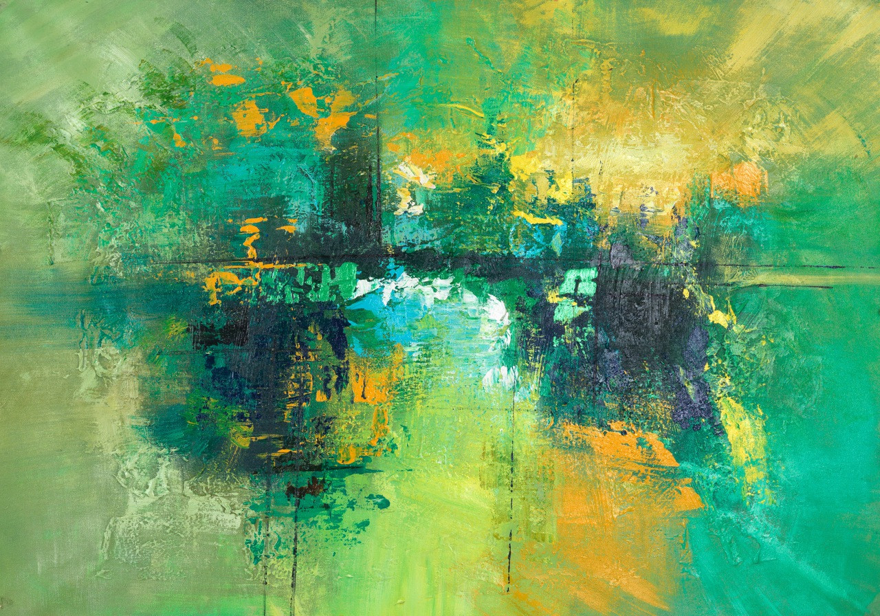 Buy Green Flow Of Colors Handmade Painting By Community Artists