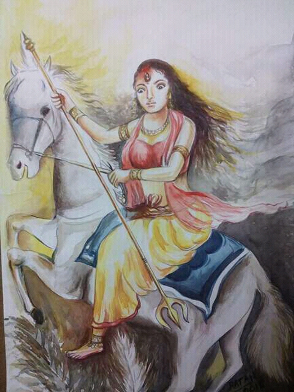 Buy Maa Durga on horse Handmade Painting by Ratan Kumar ...
