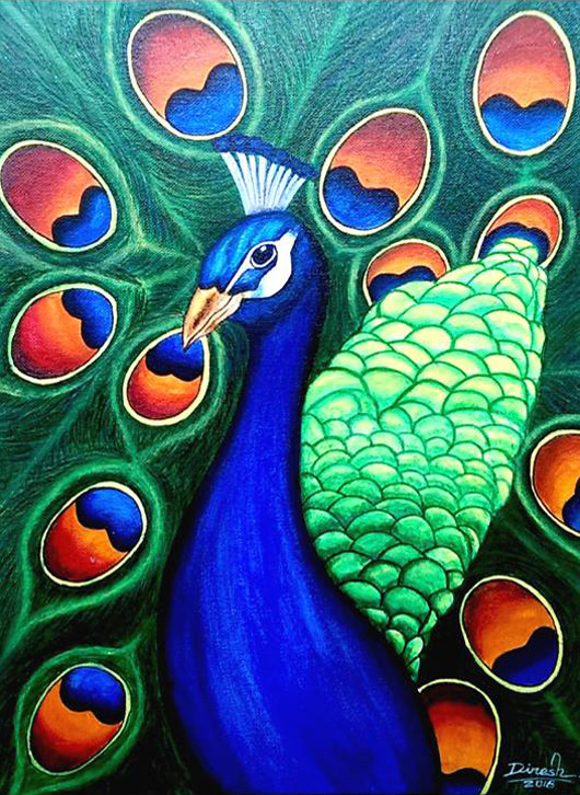 Buy PEACOCK Handmade Painting by DINESH KUMAR. CodeART_1831_15815