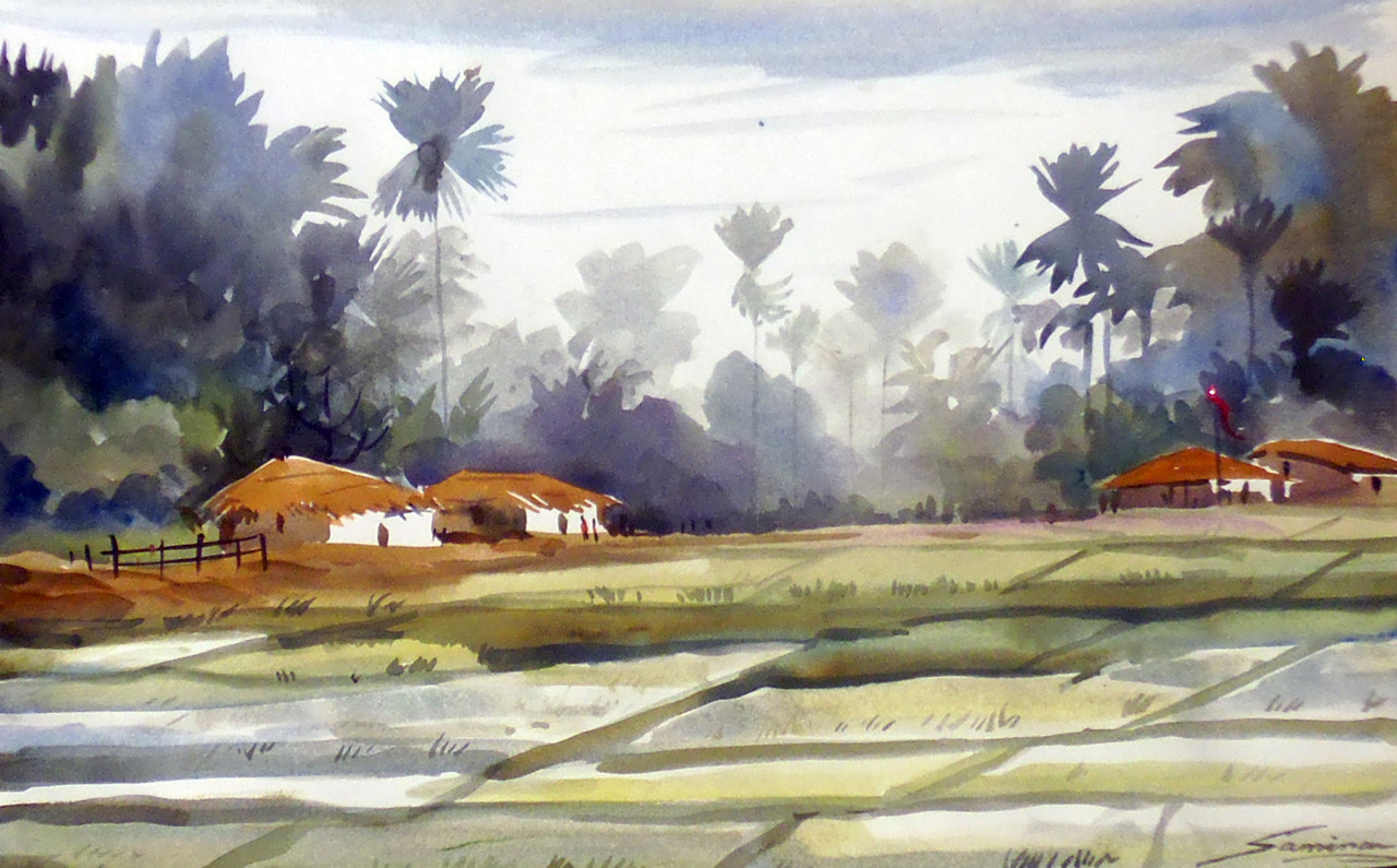 Buy Village Landscape Handmade Painting by SAMIRAN SARKAR. Code ...