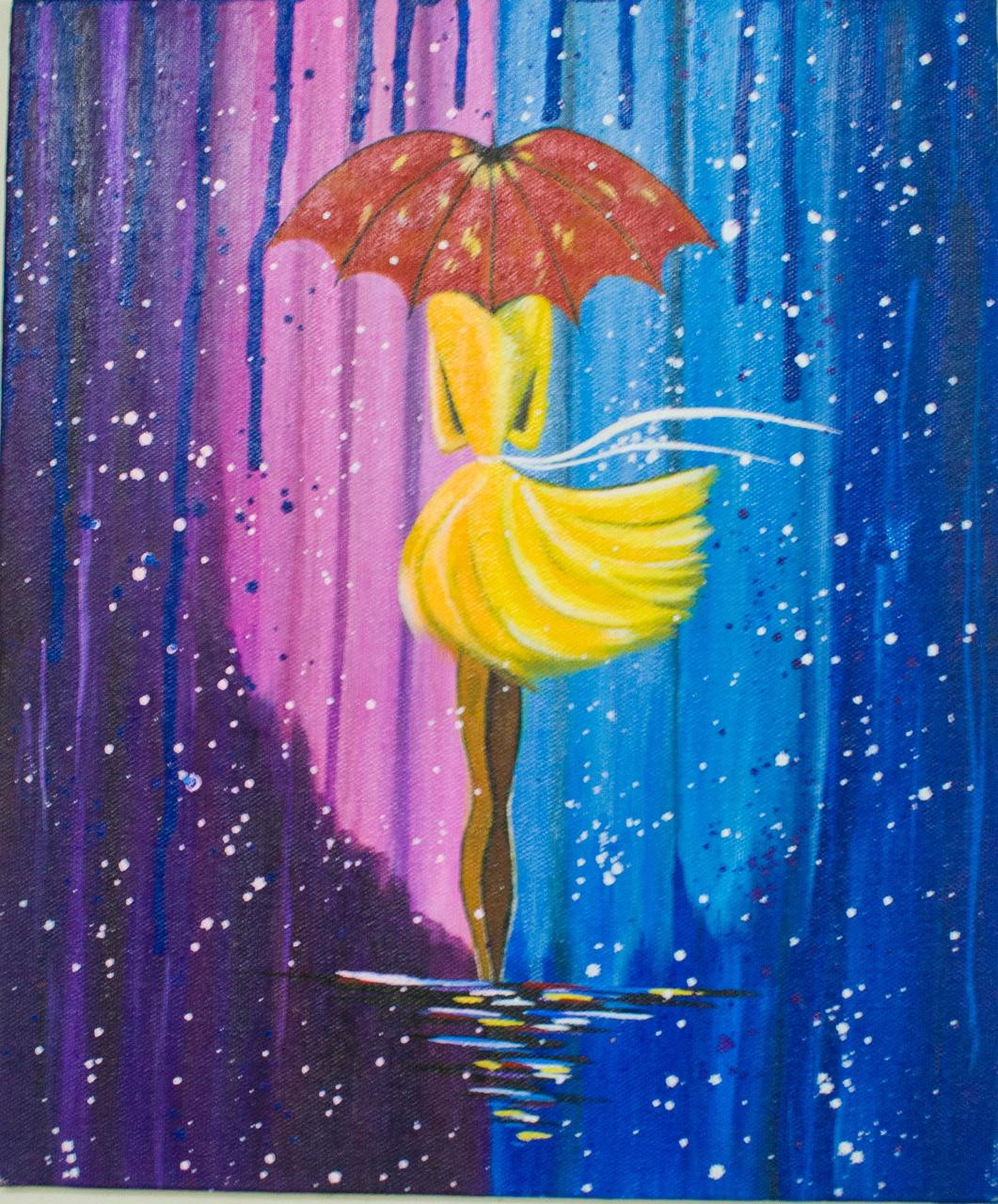 City Girl In The Rain Art198916236 Handpainted Art Painting 10in X 12in