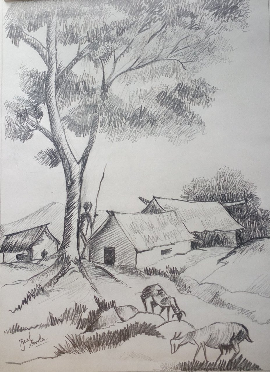 Пейзаж деревни рисунок