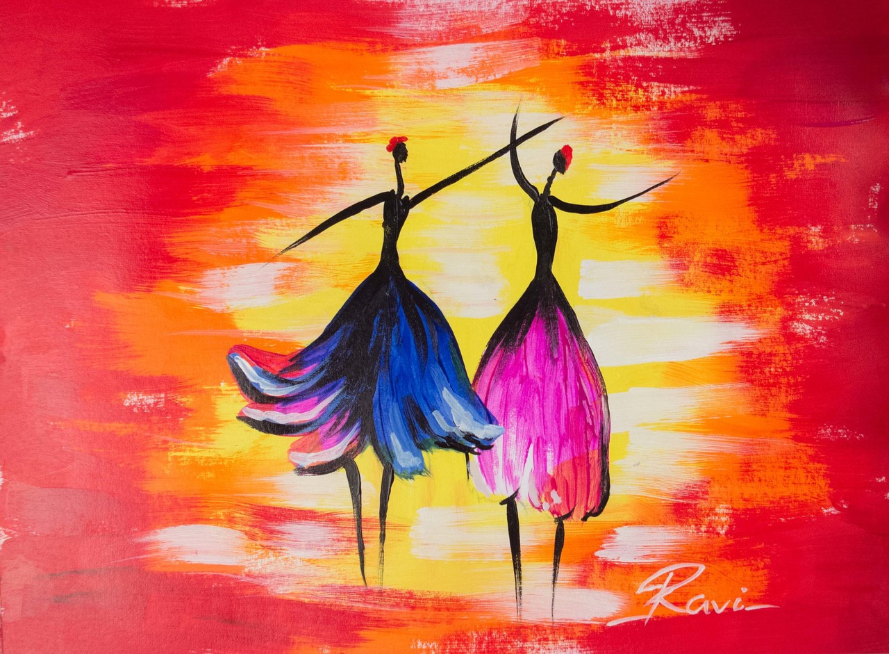 Buy Two Dancing Girls in a Festival Handmade Painting by Ravi ...