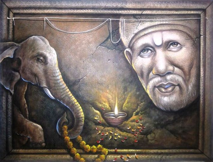 Sainath 36in X 24in,ART_PIJN51_3624,Acrylic Colors,Colorful,Saibaba