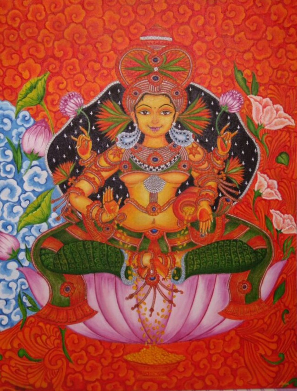 Buy Goddess Lakshmi-Kerala Mural Handmade Painting by Akila Devi ...
