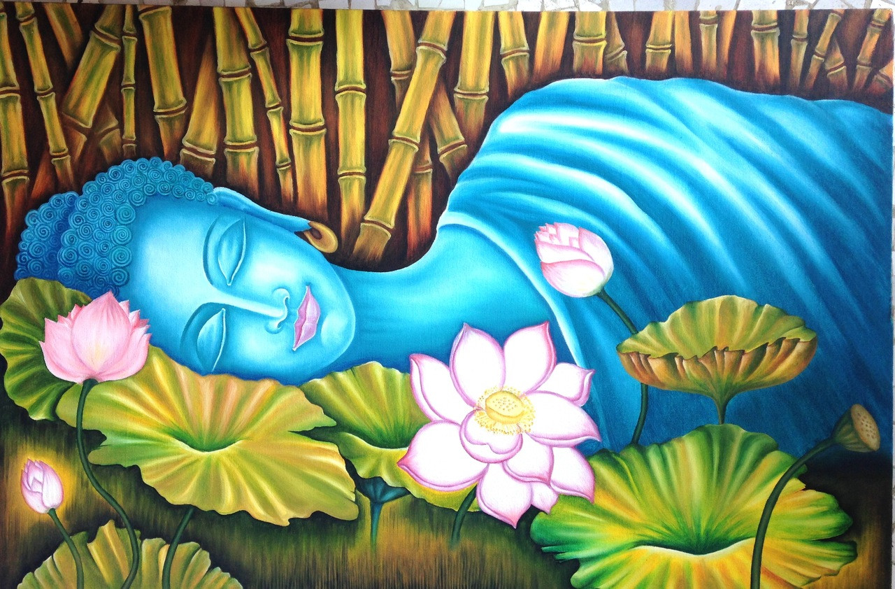 Buy Reclining Buddha Handmade Painting by Mitesh Suthar. CodeART_3791