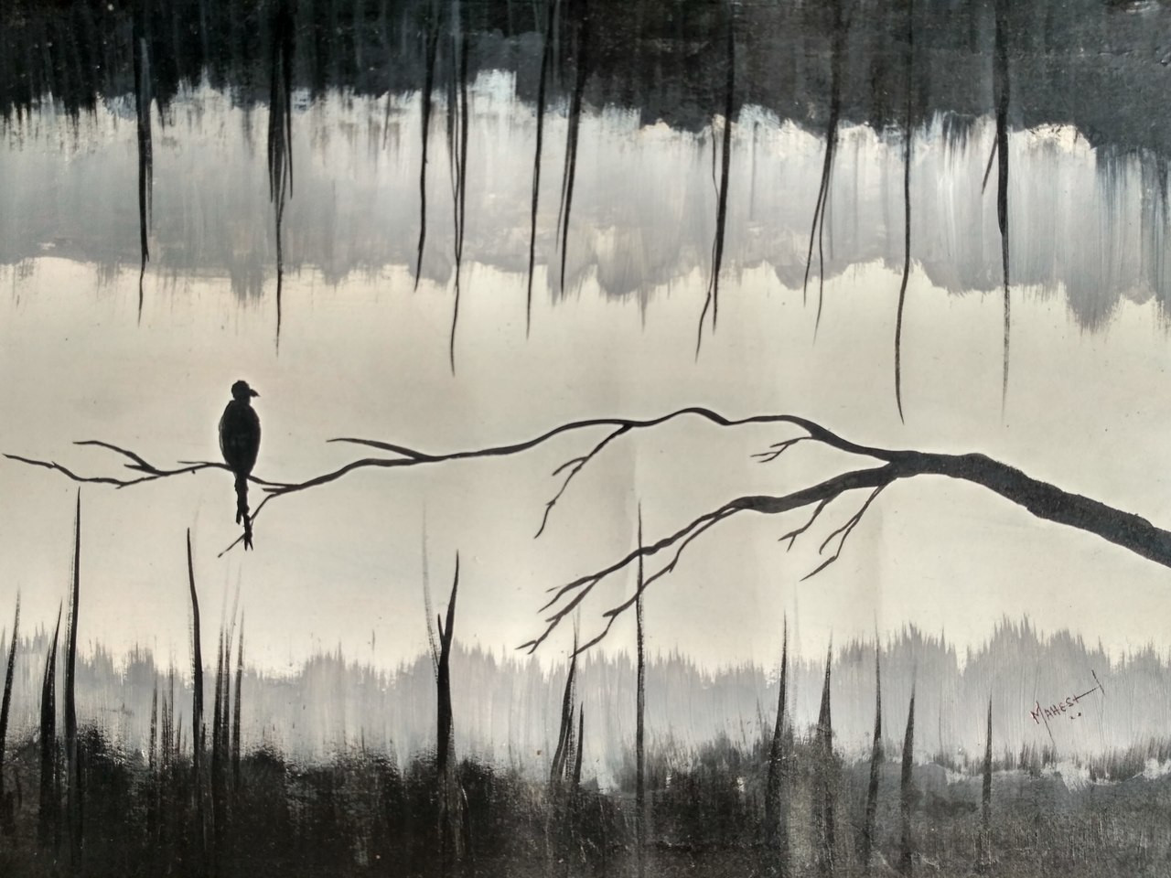 Buy A Lonely Bird Handmade Painting By Mahesh Karunakaran Code Art 4050 25274 Paintings For Sale Online In India