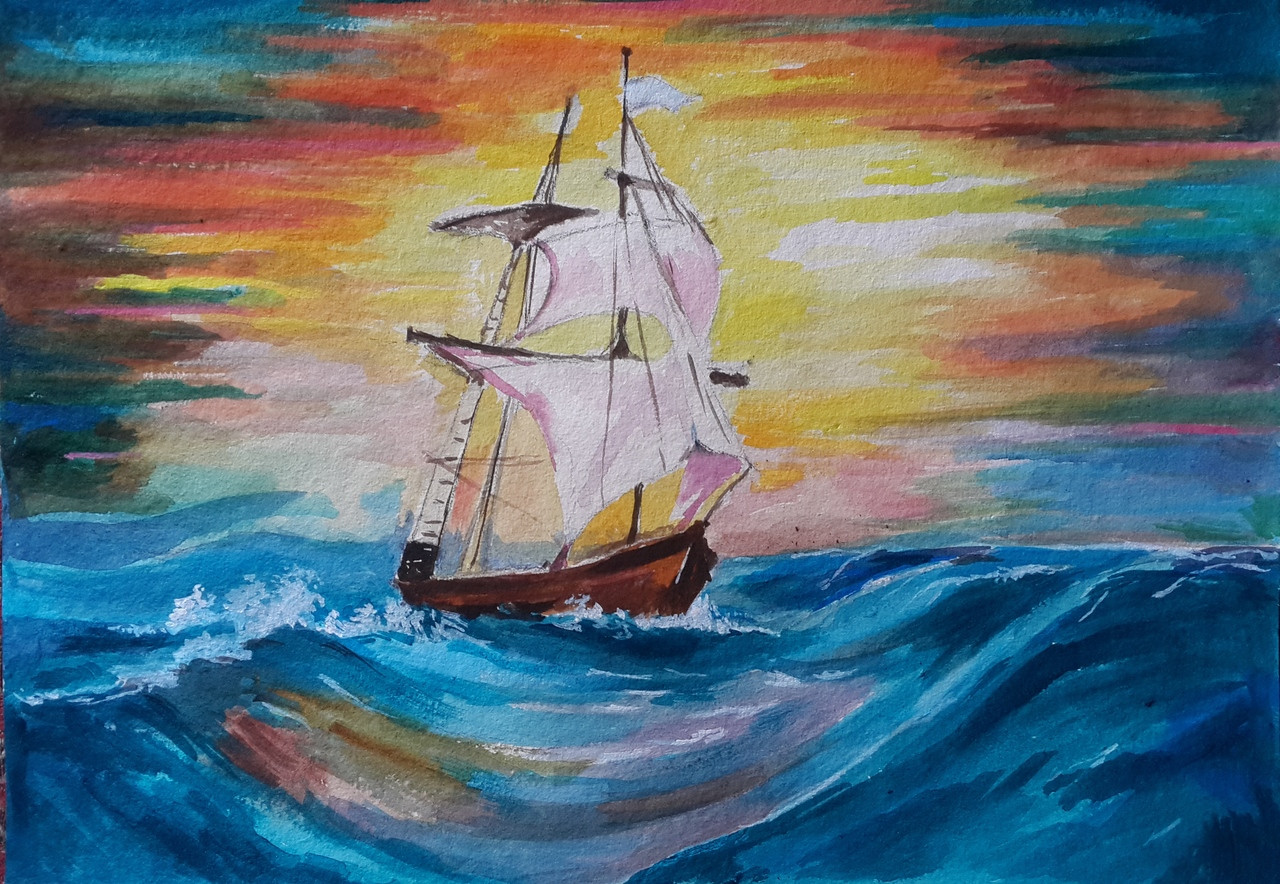 Sinking Ship Art 4209 25905 Handpainted Art Painting 14in X 12in