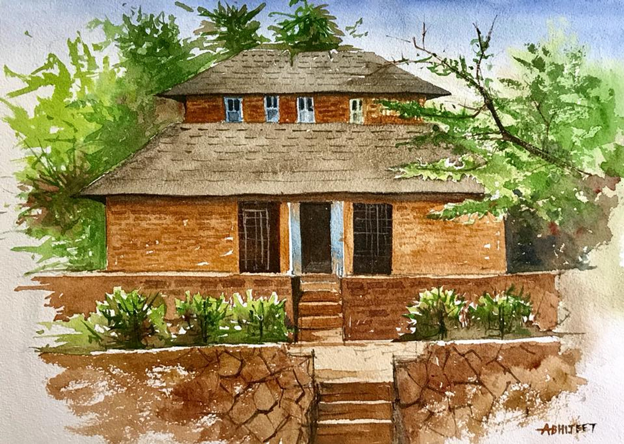 Buy VILLAGE HOUSE 1 Handmade Painting by ABHIJEET BAHADURE. Code ...