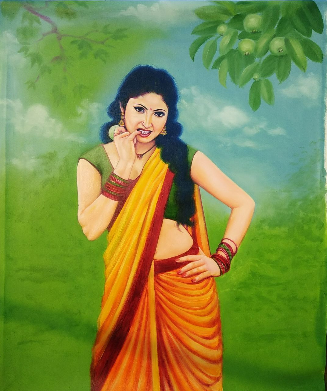 Buy Village Girl Handmade Painting by Umesh Bharti. Code ...