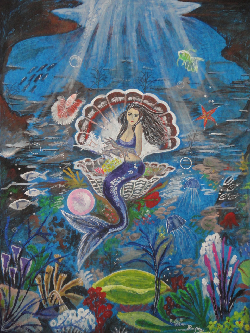 Underwater Mermaid Art 4741 28485 Handpainted Art Painting 22in X 30in