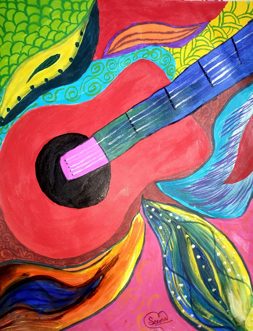 Buy Guitar Abstract Painting Handmade Painting by SEEMA KUMARI. Code ...