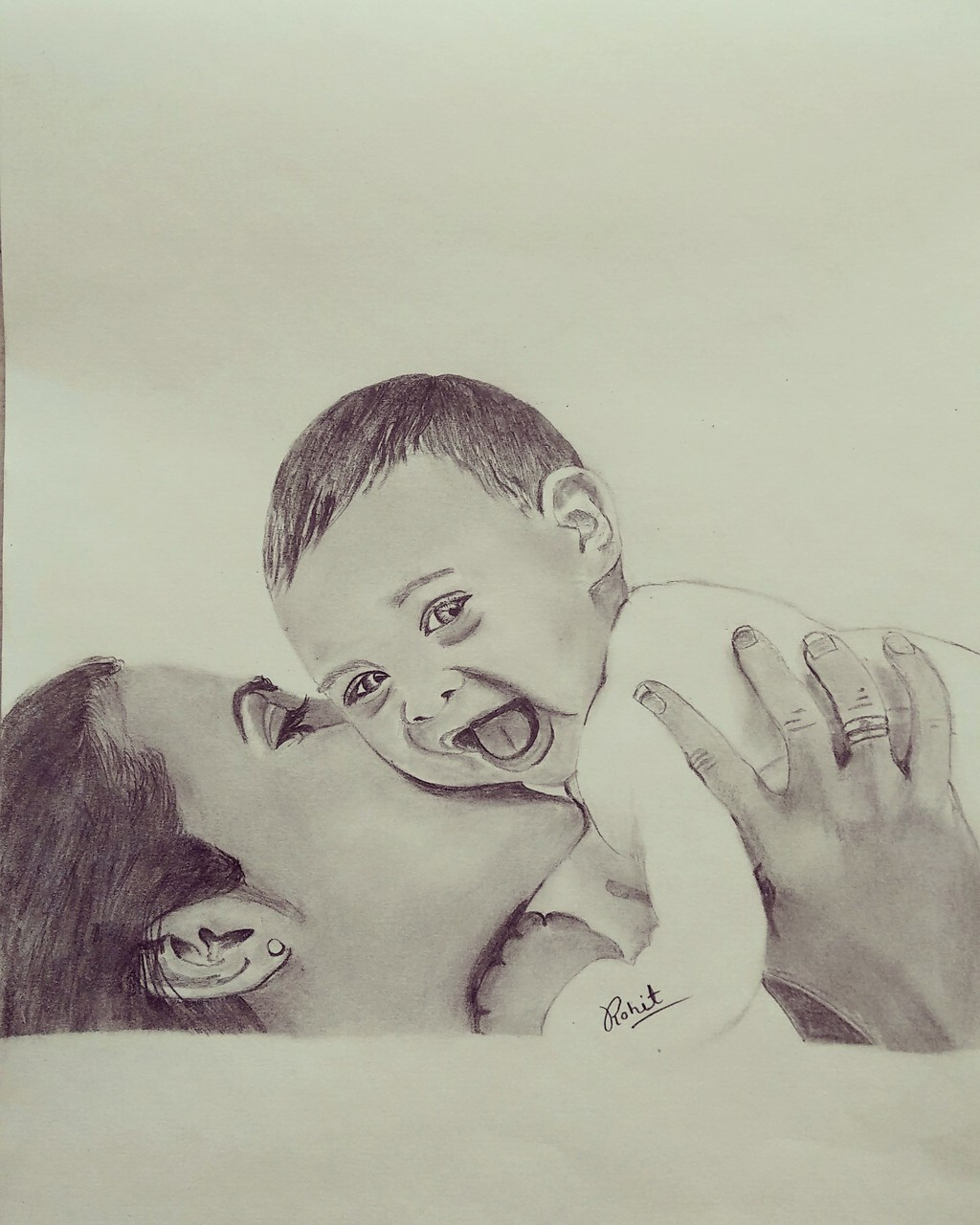 Buy Pencil sketch of mother and child Handmade Painting by ROHIT ...