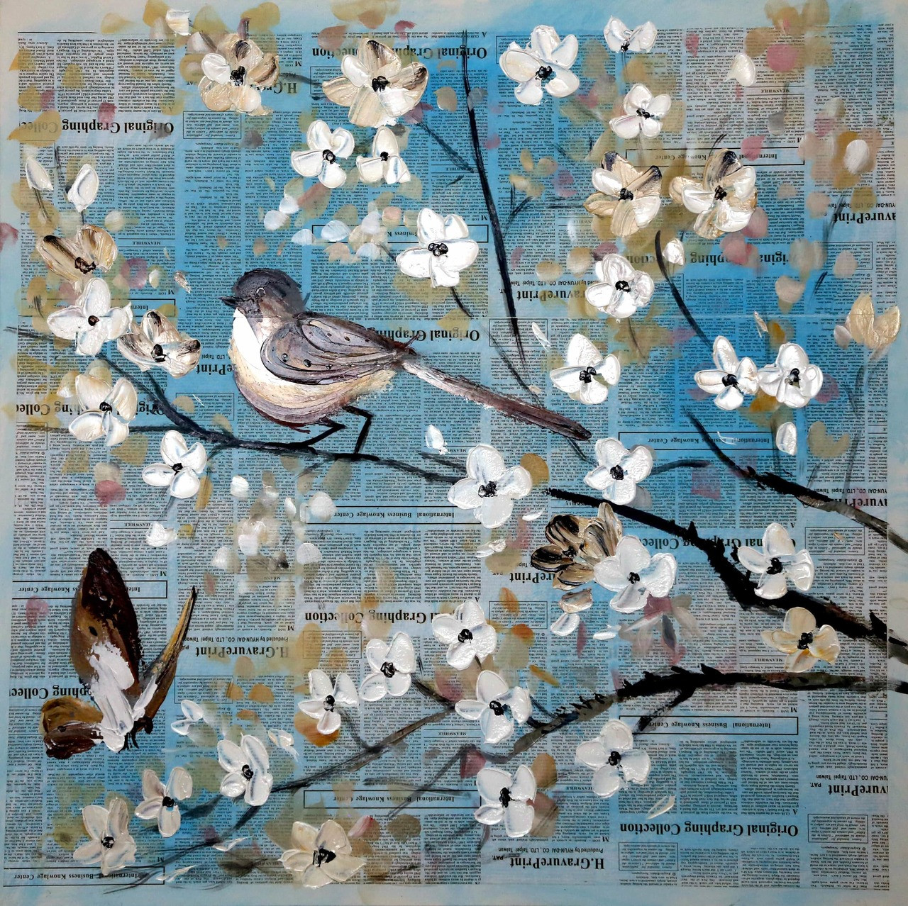 Download Buy Cherry Blossom Flowers On Newsprint Handmade Painting By For Android Free Get Wallpaper Buy Cherry Blossom Flowers On Newsprint Handmade Painting By For iPhone Free