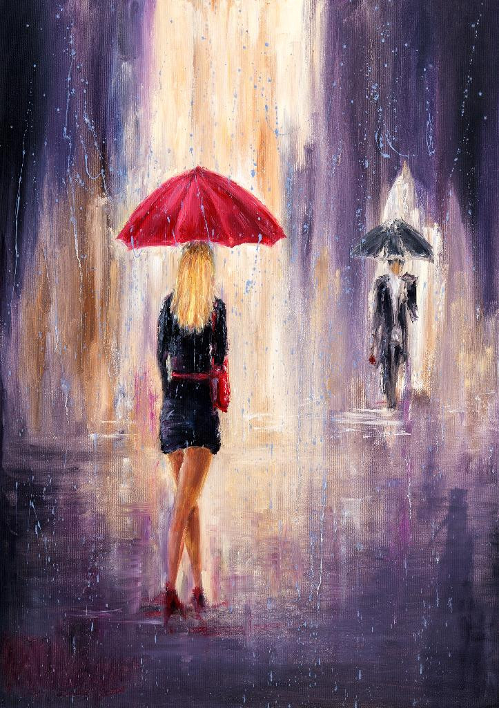 Shop Walking In The Rain Prt 1023 Canvas Art Print 17in X