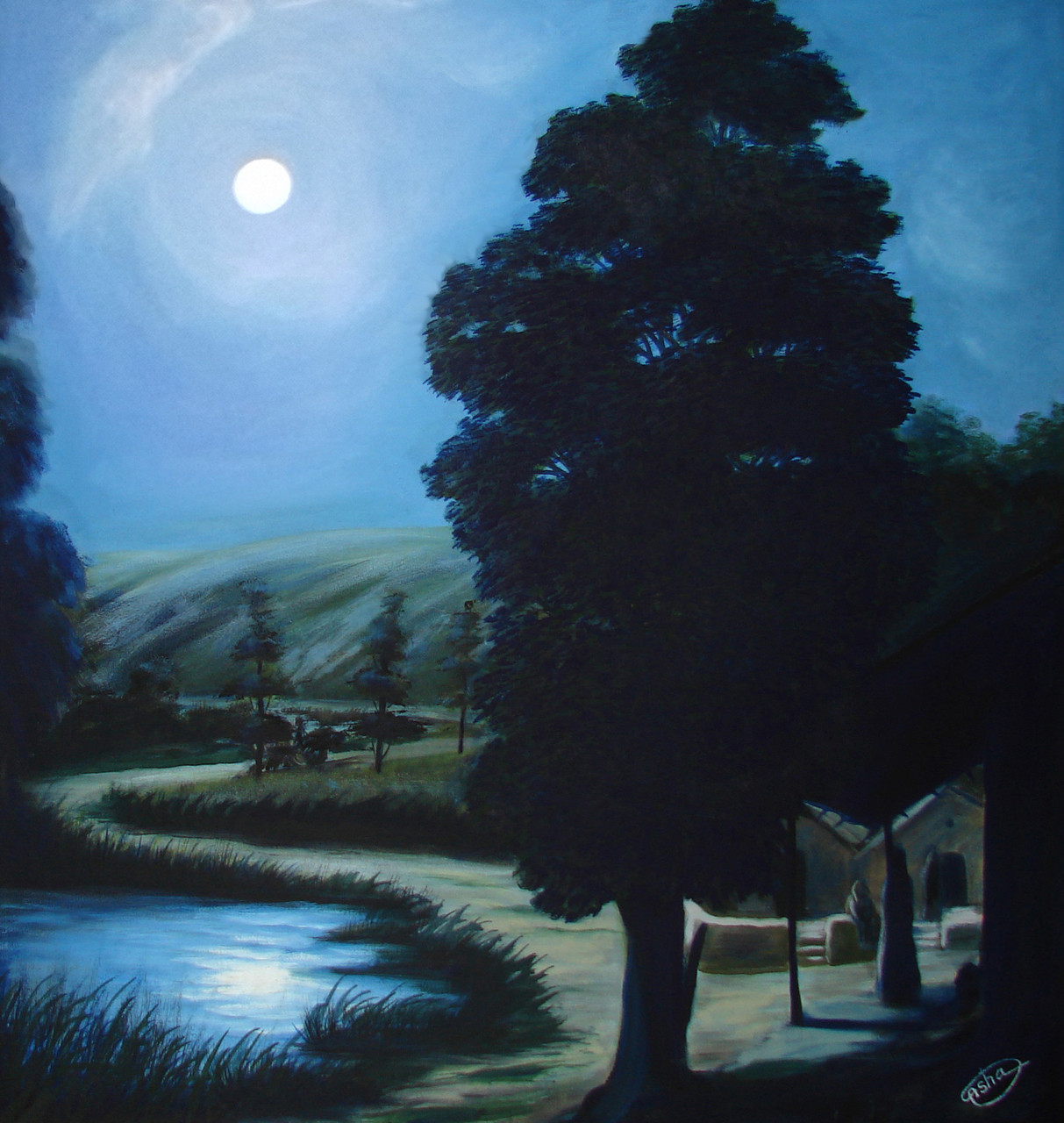 Buy Moon light Handmade Painting by ASHA SINGH. Code:ART_5738_34189 - Paintings for Sale online India.